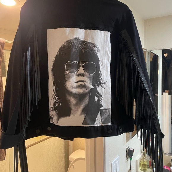 Jackets & Blazers - Black Fringe Jacket with Iconic Graphic